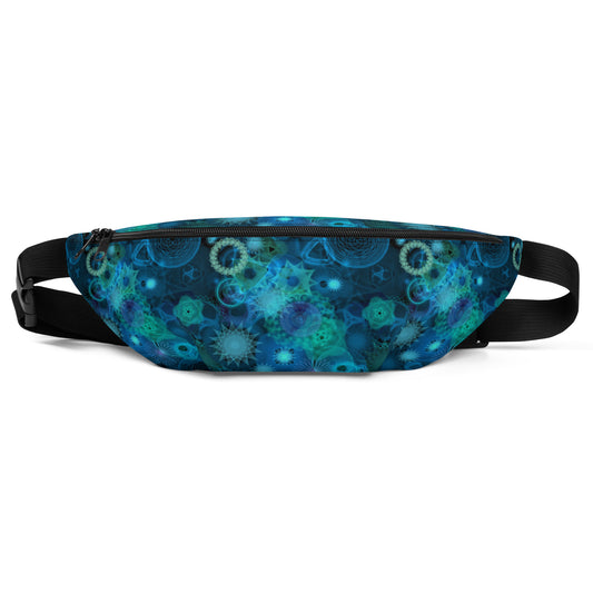 Blue and Teal Spirals: a Patterned Spirograph Collage All-Over Print Fanny Pack
