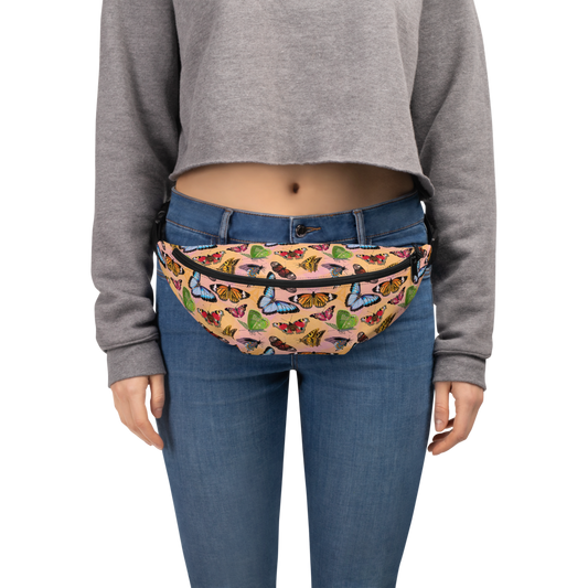 Butterfly Kaleidoscope: a Patterned Spirograph Collage All-Over Print Fanny Pack
