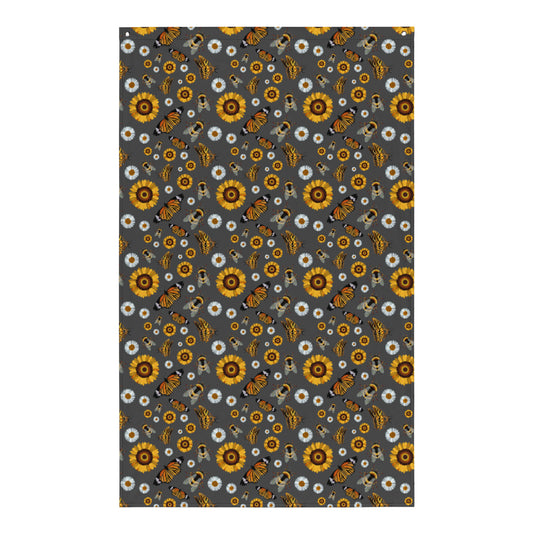Spirograph Bees Butterflies and blooms Pattern All-Over Print Flag