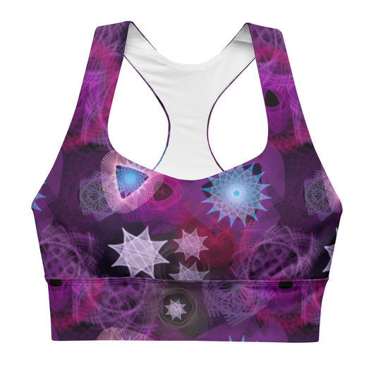 Hazy Purples: a Patterned Spirograph Collage All-Over Print Longline Sports Bra