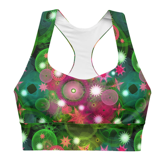 Jungle Stars: a Patterned Spirograph Collage All-Over Print Longline Sports Bra