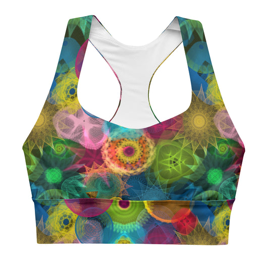 Neon Green Kaleidoscope: a Patterned Spirograph Collage All-Over Print Longline Sports Bra