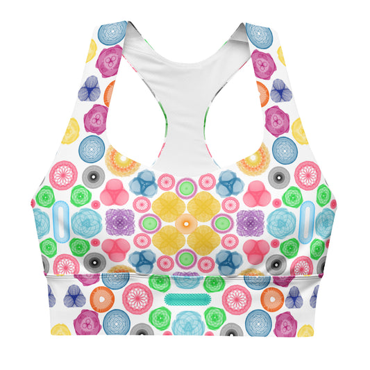 Pretty Pinks: a Patterned Spirograph Collage All-Over Print Longline Sports Bra