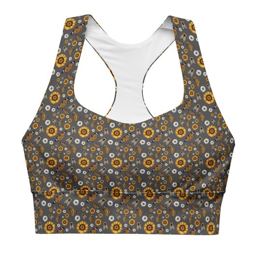 Spirograph Bees Butterflies and blooms Pattern All-Over Print Longline Sports Bra