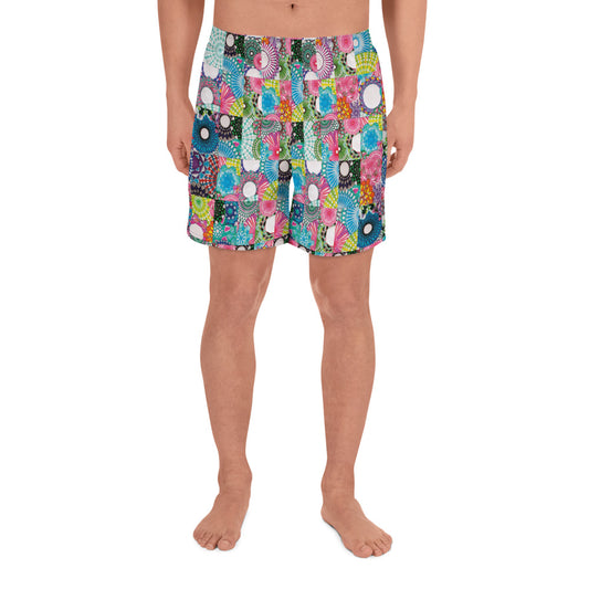 Tiled spirals: a Patterned Spirograph Collage All-Over Print Men's Recycled Athletic Shorts