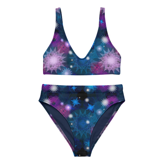 Starlit Supernova: a Patterned Spirograph Collage All-Over Print Recycled High-Waisted Bikini