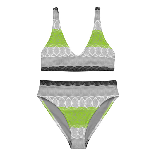 Spirograph Patterned Agender Flag All-Over Print Recycled High-Waisted Bikini