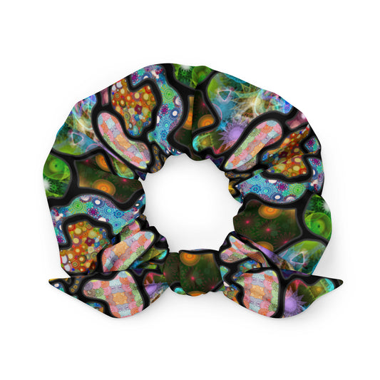 Dark Terrain: a Patterned Spirograph Collage All-Over Print Recycled Scrunchie