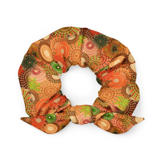 Autumn Spirals, a Patterned Spirograph Collage Recycled Scrunchie