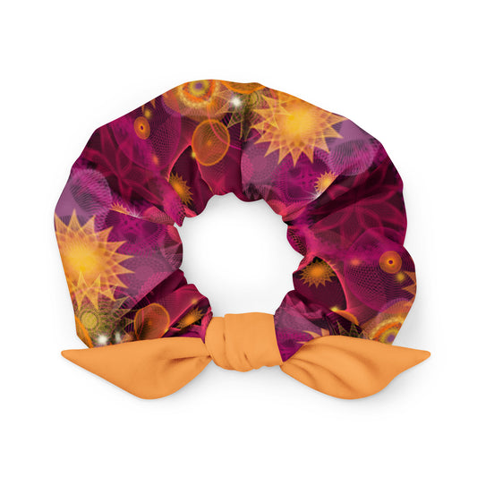 Pink and orange: a Patterned Spirograph Collage All-Over Print Recycled Scrunchie