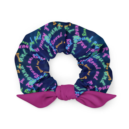 Round and Round: a Patterned Spirograph Collage All-Over Print Recycled Scrunchie