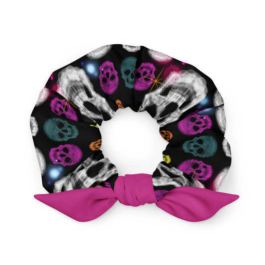 Spooky Skulls: a Patterned Spirograph Collage All-Over Print Recycled Scrunchie