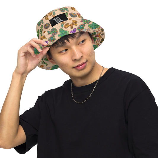 Light Terrain: a Patterned Spirograph Collage All-Over Print Reversible Bucket Hat