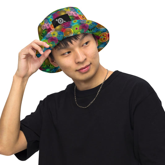 Neon Green Kaleidoscope: a Patterned Spirograph Collage All-Over Print Reversible Bucket Hat