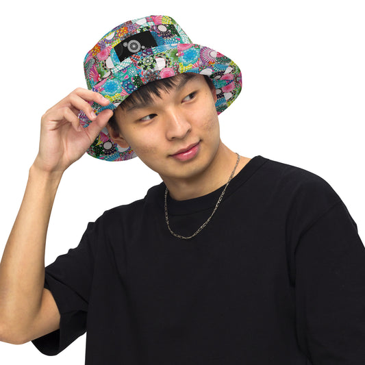 Tiled spirals: a Patterned Spirograph Collage All-Over Print Reversible Bucket Hat