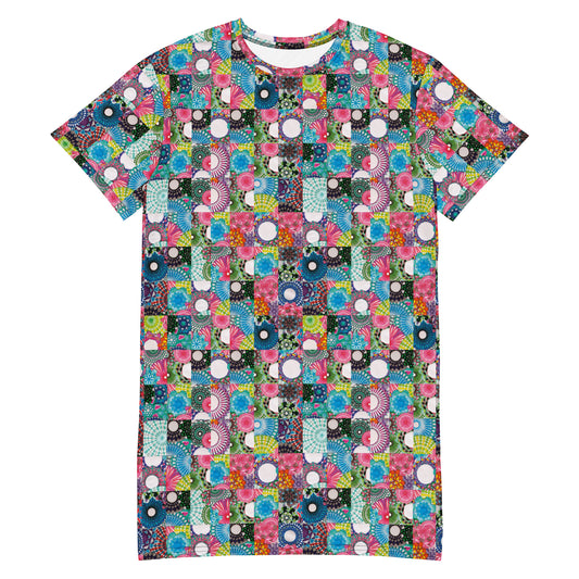 Tiled spirals: a Patterned Spirograph Collage All-Over Print T-Shirt Dress