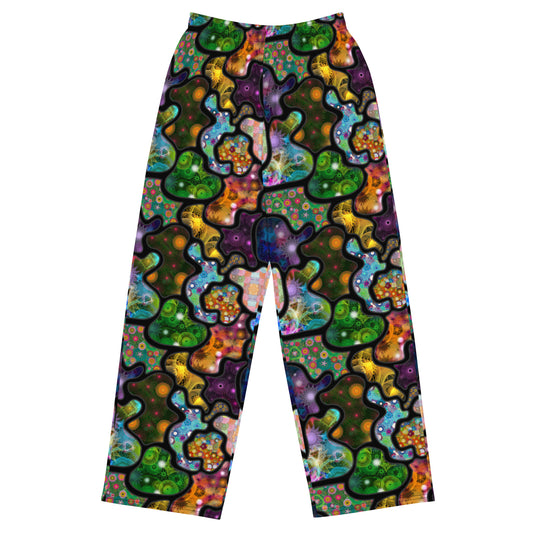 Dark Terrain: a Patterned Spirograph Collage All-Over Print Unisex Wide-Leg Pants