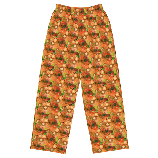 Autumn Spirals, a Patterned Spirograph Collage All-over print unisex wide-leg pants
