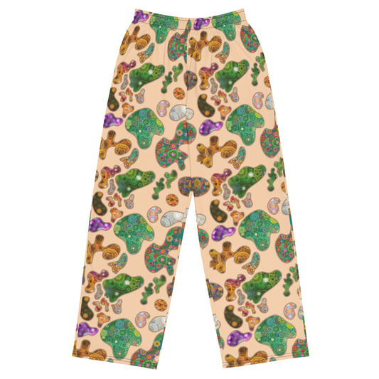 Light Terrain: a Patterned Spirograph Collage All-Over Print Unisex Wide-Leg Pants
