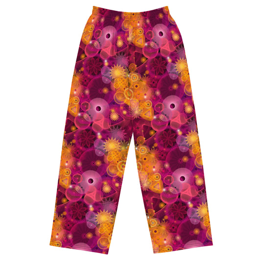 Pink and orange: a Patterned Spirograph Collage All-Over Print Unisex Wide-Leg Pants