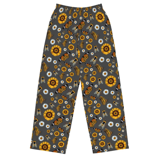 Spirograph Bees Butterflies and blooms Pattern All-Over Print Unisex Wide-Leg Pants