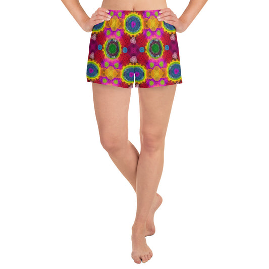 Red Kaleidoscope: a Patterned Spirograph Collage All-Over Print Women’s Recycled Athletic Shorts