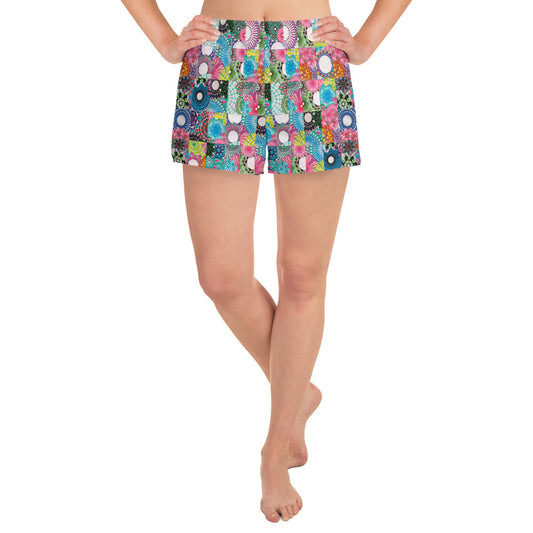 Tiled spirals: a Patterned Spirograph Collage All-Over Print Women’s Recycled Athletic Shorts