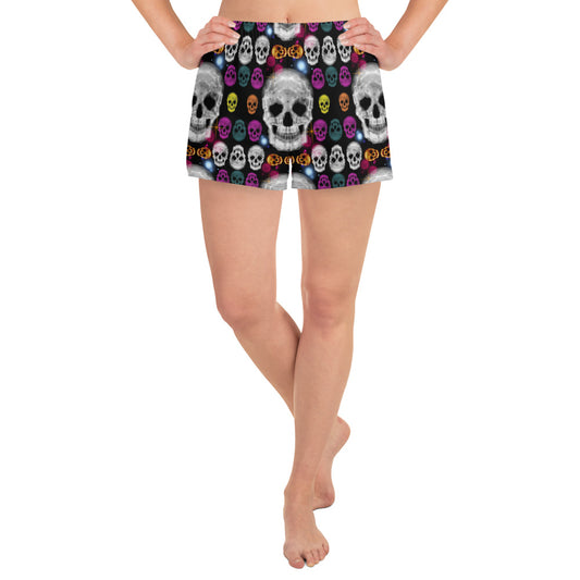 Spooky Skulls: a Patterned Spirograph Collage All-Over Print Women’s Recycled Athletic Shorts