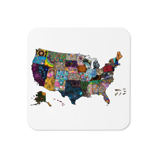 Spirograph Patterned United States of America Map Cork-Back Coaster