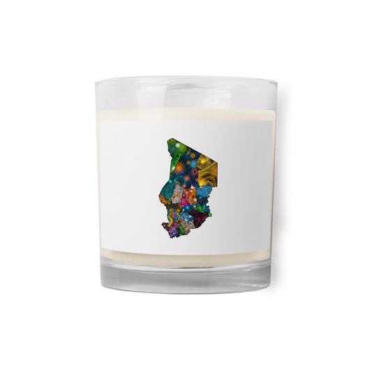 Spirograph Patterned Chad Regions Map Glass Jar Soy Wax Candle