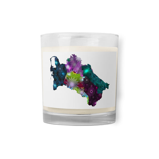 Spirograph Patterned Turkmenistan Regions Map Glass Jar Soy Wax Candle