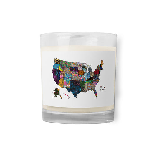 Spirograph Patterned United States of America Map Glass Jar Soy Wax Candle