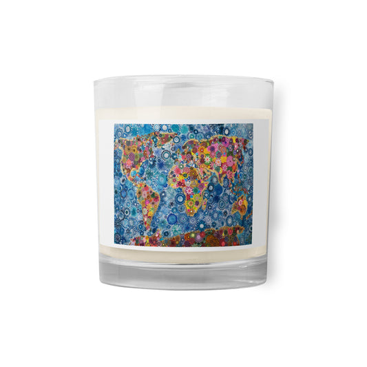 Spirograph World Map, the sequel: a Patterned Spirograph Collage Glass Jar Soy Wax Candle