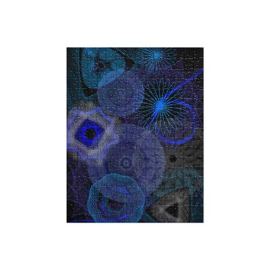 Blue Geometry, a Patterned Spirograph Collage Jigsaw puzzle