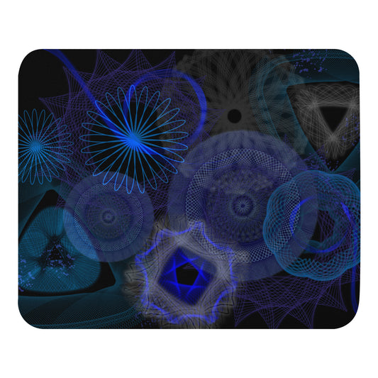 Blue Geometry, a Patterned Spirograph Collage Mouse pad