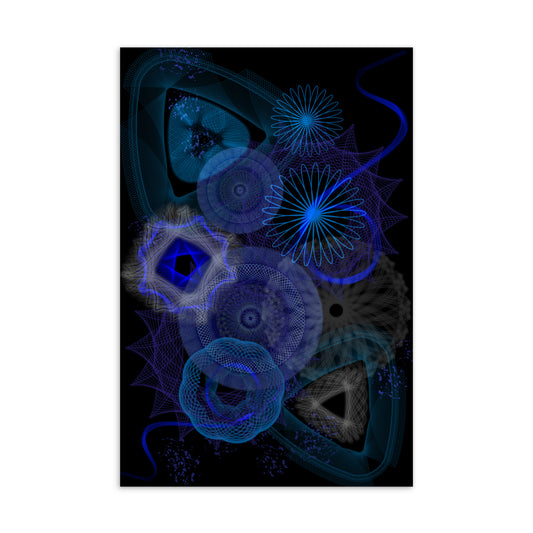 Blue Geometry, a Patterned Spirograph Collage Standard Postcard