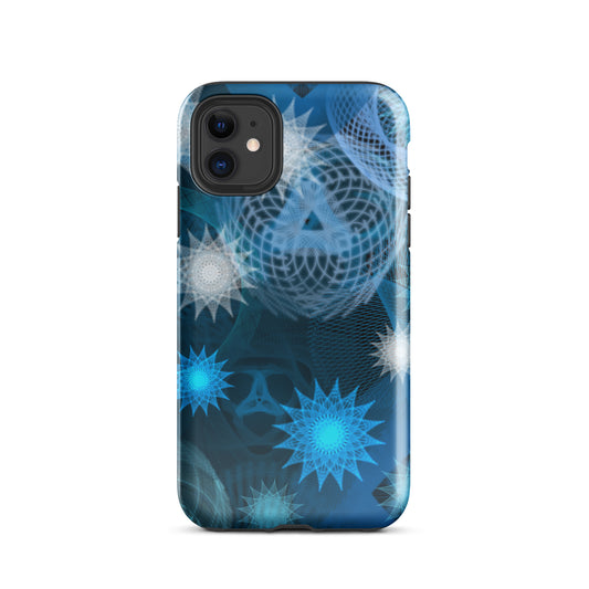 Blue and White Starlit Geometry, a Patterned Spirograph Collage Tough Case for iPhone®