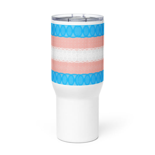 Spirograph Patterned Transgender Flag Travel Mug with a Handle