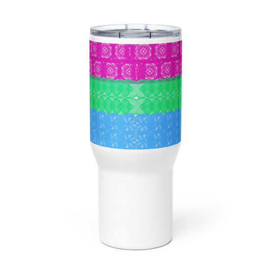 Spirograph Patterned Polysexual Flag Travel Mug with a Handle