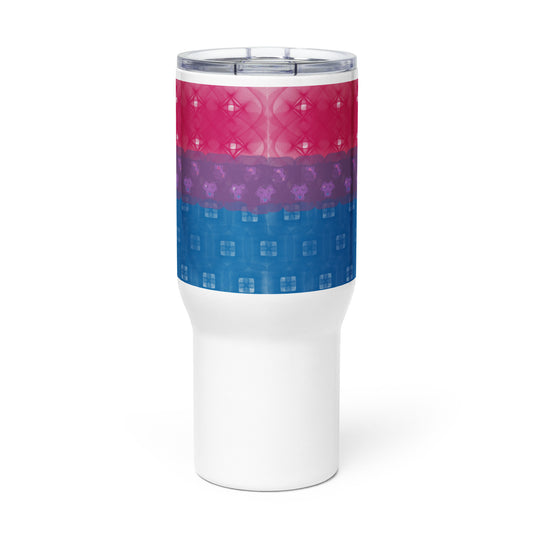 Spirograph Patterned Bisexual Flag Travel Mug with a Handle
