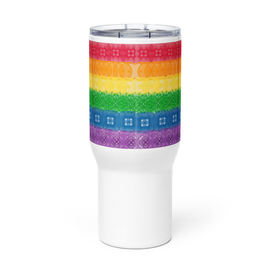 Spirograph Patterned Gay Pride Flag Travel Mug with a Handle