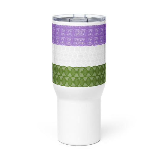 Spirograph Patterned Genderqueer Flag Travel Mug with a Handle