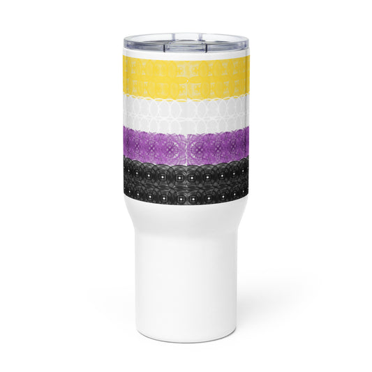 Spirograph Patterned Non Binary Flag Travel Mug with a Handle