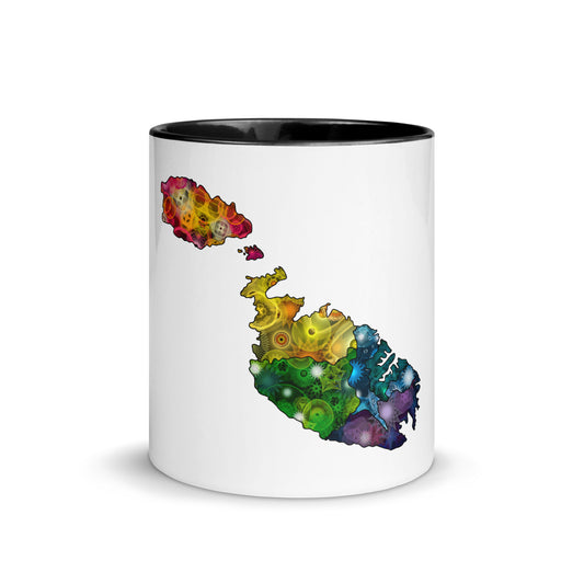 Spirograph Patterned Malta Districts Map White Ceramic Mug with Color Inside