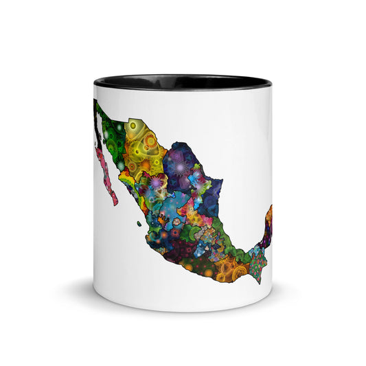 Spirograph Patterned Mexico States Map White Ceramic Mug with Color Inside