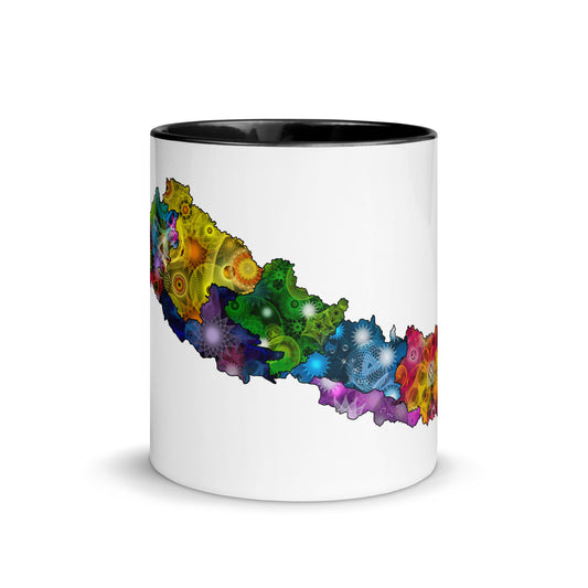 Spirograph Patterned Nepal Administrative Zones Map White Ceramic Mug with Color Inside