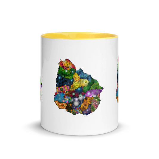 Spirograph Patterned Uruguay Departments Map White Ceramic Mug with Color Inside