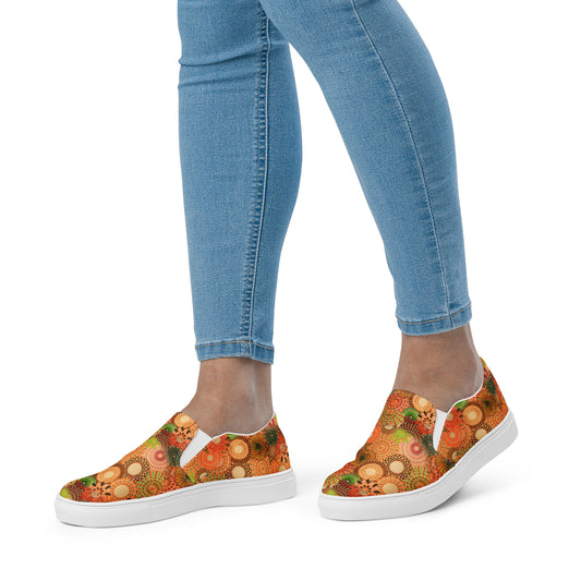 Autumn Spirals, a Patterned Spirograph Collage Women’s slip-on canvas shoes
